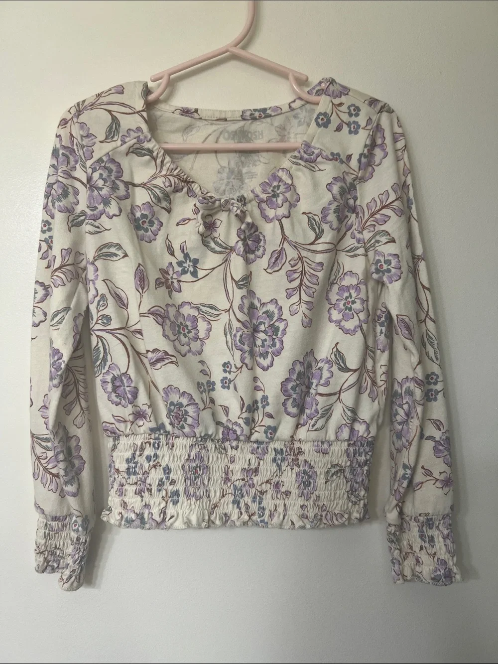 OshKosh B'gosh Cream Long Sleeve Top with Lavender Floral Print